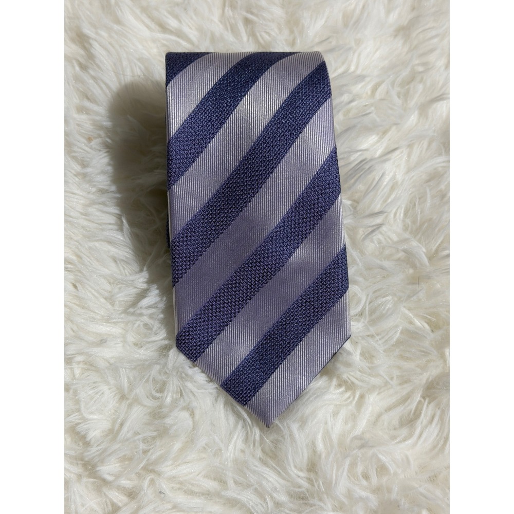 Tattersall Necktie Purple OS Mens Striped Silk Business Professional